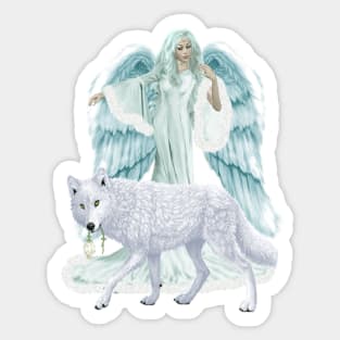 Fantasy Art Winter Angel And Wolf Sticker